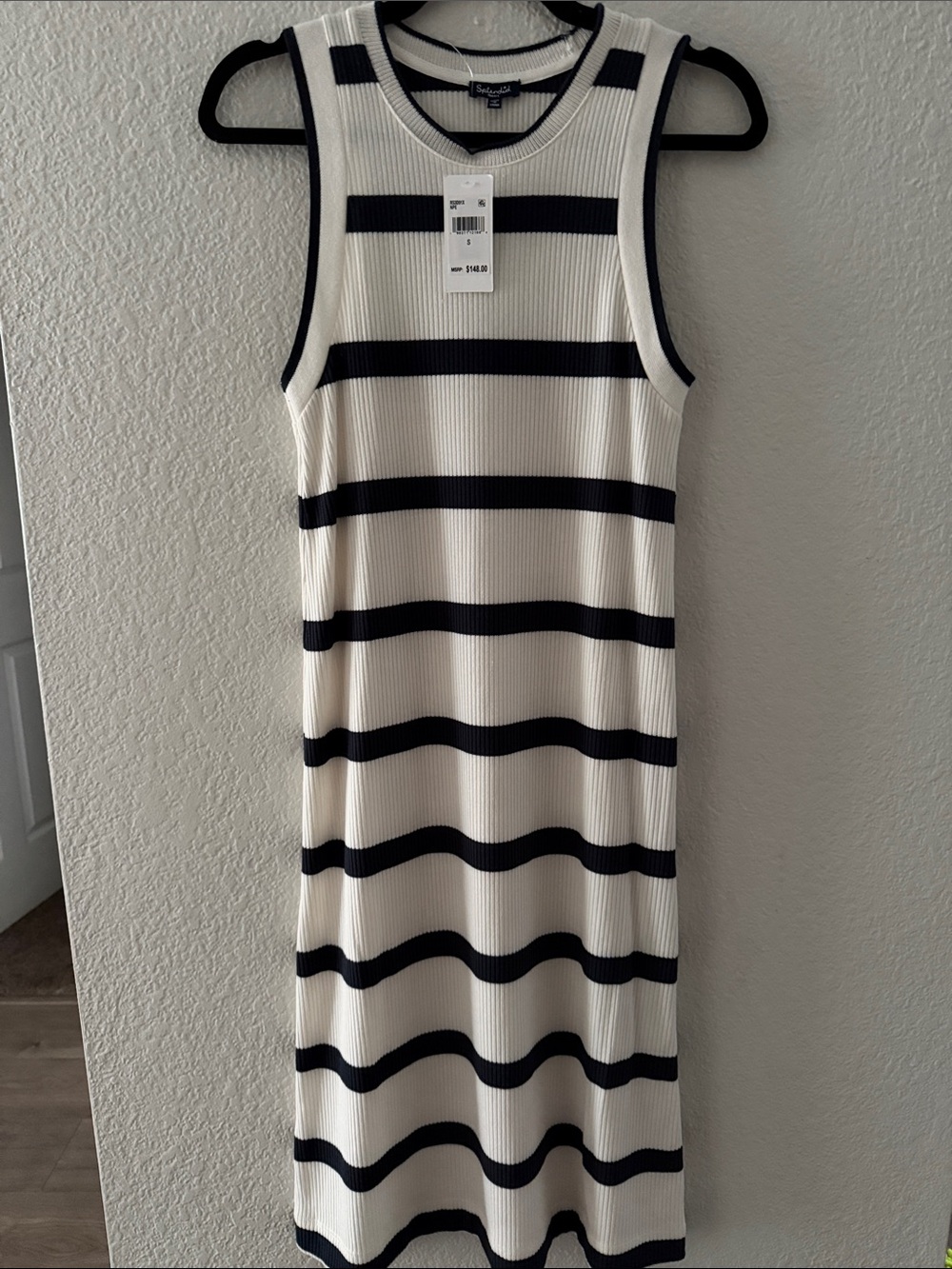 Splendid Navy and Cream Striped Ribbed Midi Dress